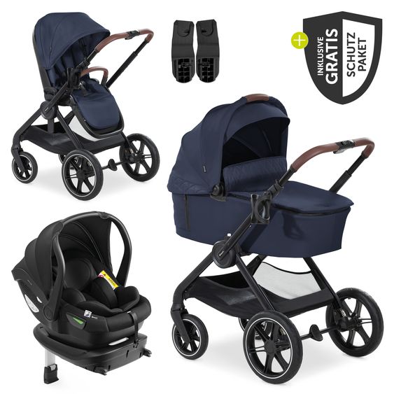 Hauck Set di passeggini 4in1 Walk N Care Trio Set con seggiolino auto i-Size e base Isofix e set di accessori XXL - Blu navy scuro