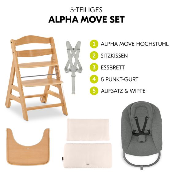 Hauck 5-pcs Alpha Move Newborn Set - Dark Grey - Nature