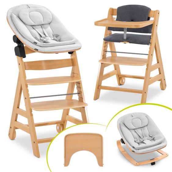 Hauck 5-pcs Alpha Move Newborn Set - Highchair + Bouncer 2in1 Eco + Tray + Highchair Cushion Deluxe - Natur