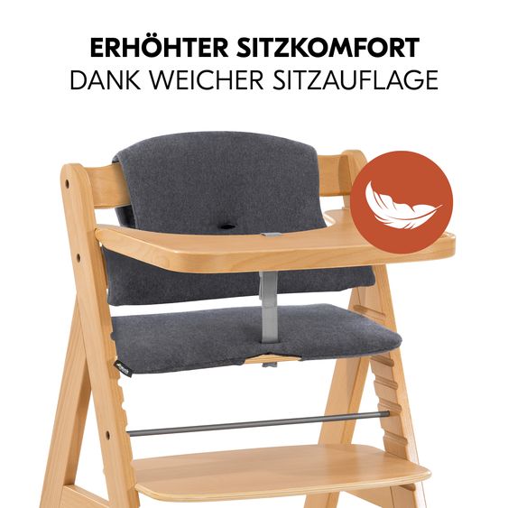 Hauck Set Newborn Alpha Move 5 pz. Seggiolone + Dondolo 2in1 in Dark Grey Melange + Tavoletta per Pappe + Cuscino Deluxe Jersey in Charcoal - Naturale