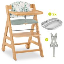 5-pc Alpha Move Saver Set - High Chair + Tray + Seat Cushion Leaves Mint + 2x Silicone Plates - Nature