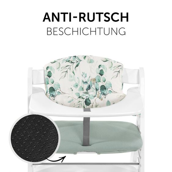 Hauck 5-pc Alpha Move Saver Set - High Chair + Tray + Seat Cushion Leaves Mint + 2x Silicone Plates - Nature