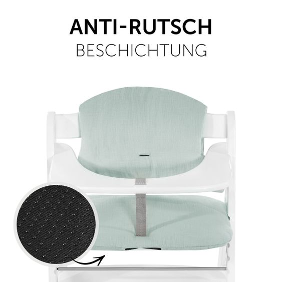 Hauck 5-tlg. Essbrett-Set für Alpha Plus - Click Tray + Sitzkissen + GRATIS 2x Silikon-Teller - Grey Muslin Mint