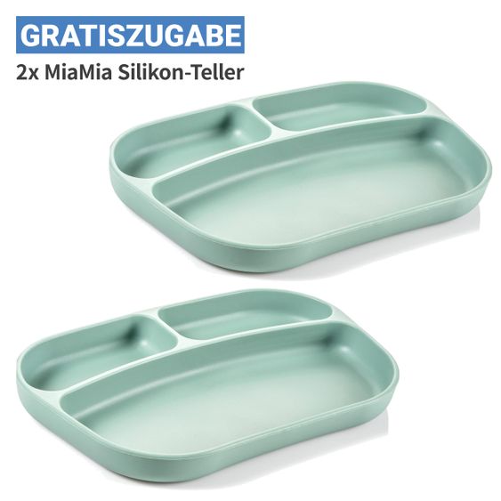 Hauck 5-tlg. Essbrett-Set für Alpha Plus - Click Tray + Sitzkissen + GRATIS 2x Silikon-Teller - Grey Muslin Mint