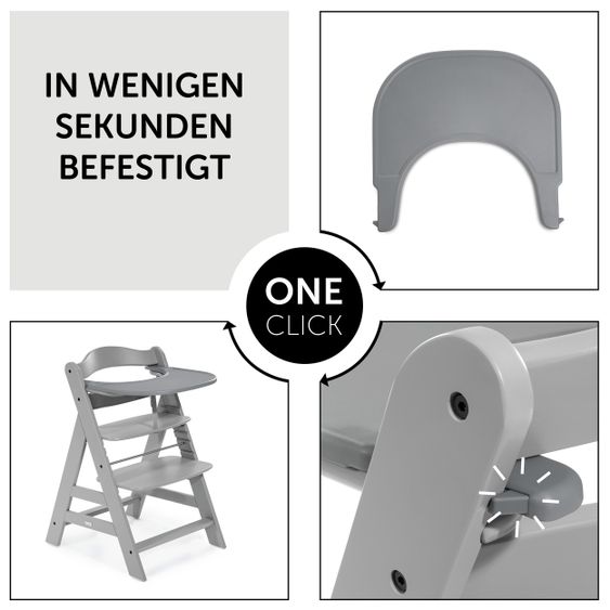 Hauck 5-tlg. Essbrett-Set für Alpha Plus - Click Tray + Sitzkissen + GRATIS 2x Silikon-Teller - Grey Muslin Mint