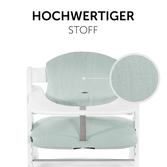 Hauck 5-tlg. Essbrett-Set für Alpha Plus - Click Tray + Sitzkissen + GRATIS 2x Silikon-Teller - Grey Muslin Mint