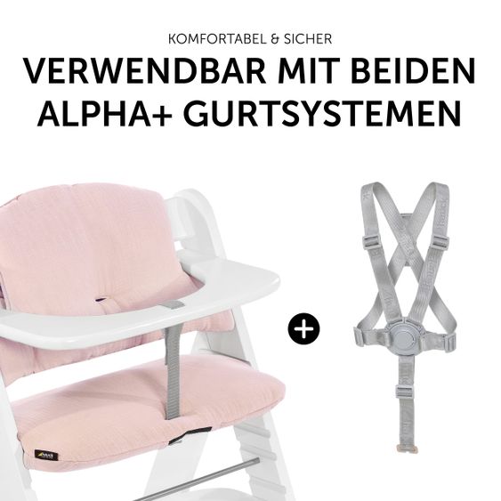 Hauck 5-tlg. Essbrett-Set für Alpha Plus - Click Tray + Sitzkissen + GRATIS 2x Silikon-Teller - Grey Muslin Rose