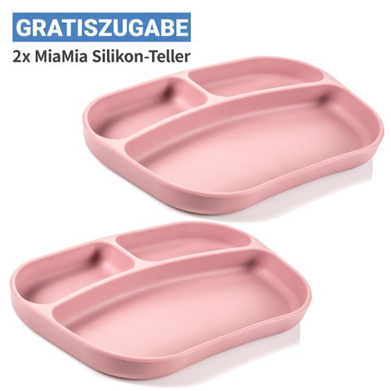 Hauck 5-tlg. Essbrett-Set für Alpha Plus - Click Tray + Sitzkissen + GRATIS 2x Silikon-Teller - Grey Muslin Rose