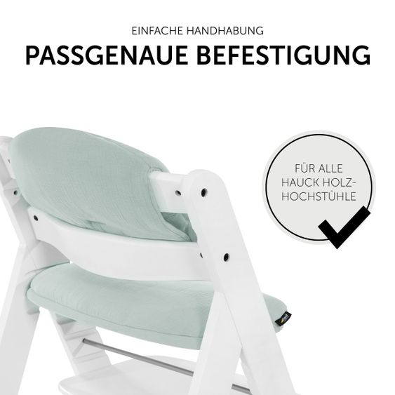 Hauck 5-tlg. Essbrett-Set für Alpha Plus - Click Tray + Sitzkissen + GRATIS 2x Silikon-Teller - White Muslin Mint