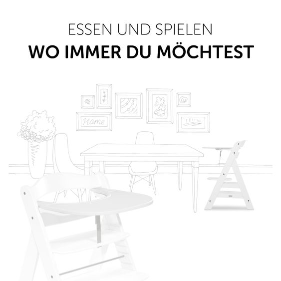 Hauck 5-tlg. Essbrett-Set für Alpha Plus - Click Tray + Sitzkissen + GRATIS 2x Silikon-Teller - White Muslin Mint