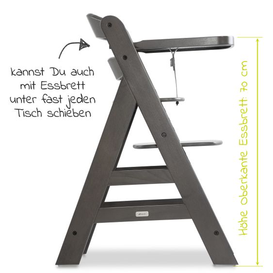 Hauck Alpha Charcoal Select Newborn Set - 4-tlg. Hochstuhl + Aufsatz & Wippe Premium (verstellbar) Nordic Grey + Sitzpolster