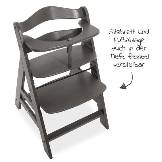 Hauck Alpha Charcoal Select Newborn Set - 4-tlg. Hochstuhl + Aufsatz & Wippe Premium (verstellbar) Nordic Grey + Sitzpolster