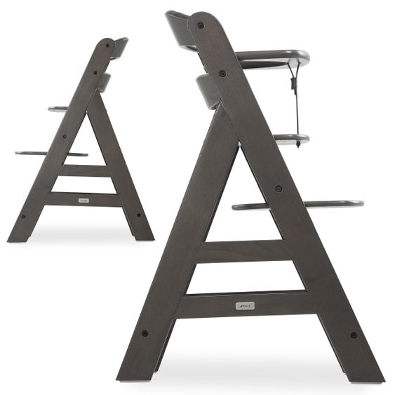Hauck Alpha Charcoal Select Newborn Set - 4-tlg. Hochstuhl + Aufsatz & Wippe Premium (verstellbar) Nordic Grey + Sitzpolster