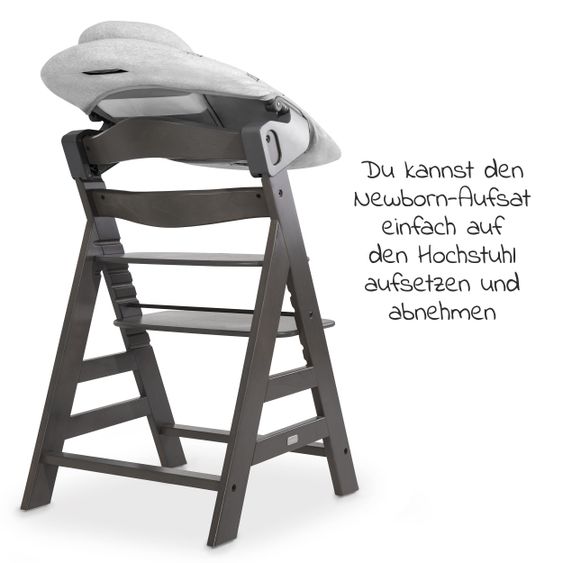 Hauck Alpha Charcoal Select Newborn Set - 4-tlg. Hochstuhl + Aufsatz & Wippe Premium (verstellbar) Nordic Grey + Sitzpolster