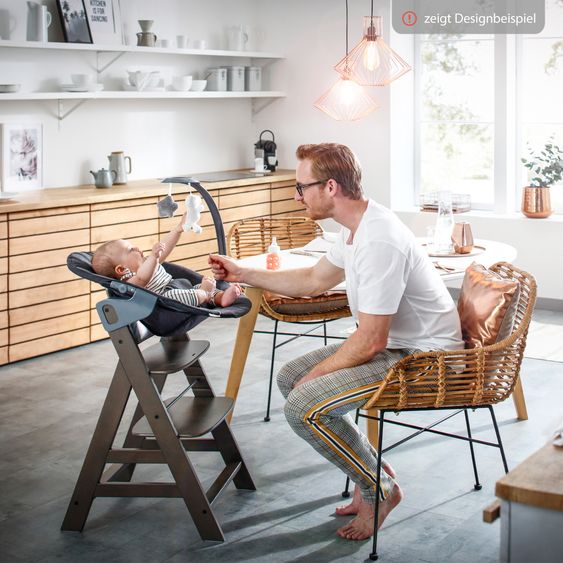 Hauck Alpha Move 5-tlg. Newborn Set - Hochstuhl + Aufsatz & Wippe Deluxe + Essbrett + Sitzkissen Deluxe - Melange Grey - Natur