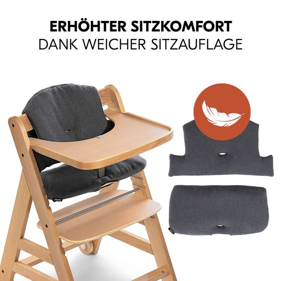 Hauck Alpha Move Set Nouveau-Né 5 Pièces - Chaise Haute + Adaptateur & Transat Eco + Plateau Repas + Coussin Dossier Deluxe - Gris Foncé - Nature