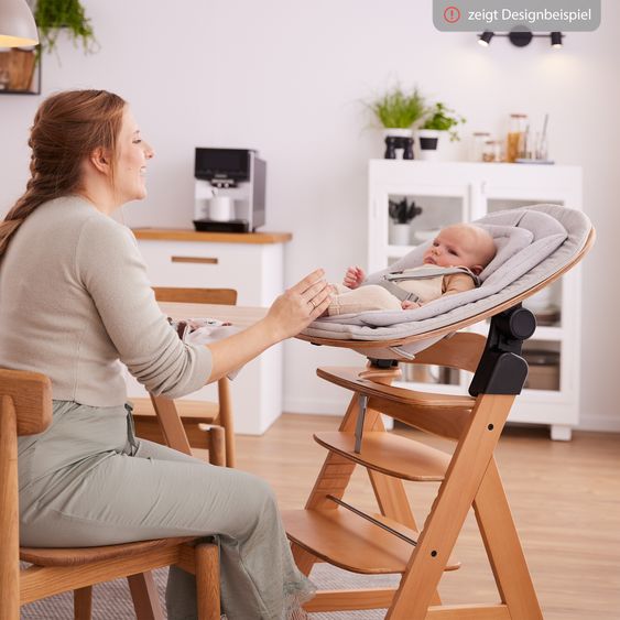 Hauck Alpha Move 5-tlg. Newborn Set - Hochstuhl + Aufsatz & Wippe Eco + Essbrett + Sitzkissen Deluxe - Light Grey - Natur