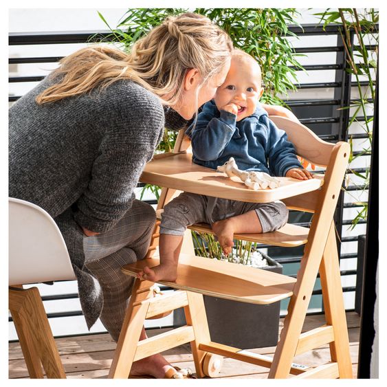 Hauck Alpha Move 5-tlg. Newborn Set - Hochstuhl + Aufsatz & Wippe Eco + Essbrett + Sitzkissen Deluxe - Light Grey - Natur