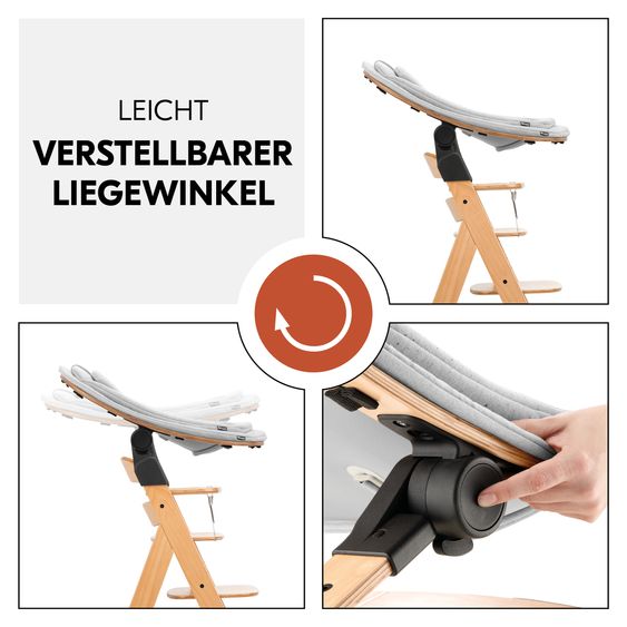 Hauck Alpha Move 5-tlg. Newborn Set - Hochstuhl + Aufsatz & Wippe Eco + Essbrett + Sitzkissen Deluxe - Light Grey - Natur