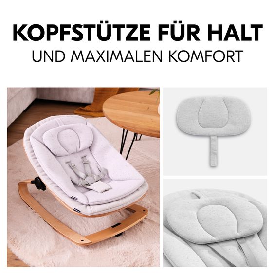 Hauck Alpha Move 5-tlg. Newborn Set - Hochstuhl + Aufsatz & Wippe Eco + Essbrett + Sitzkissen Deluxe - Light Grey - Natur