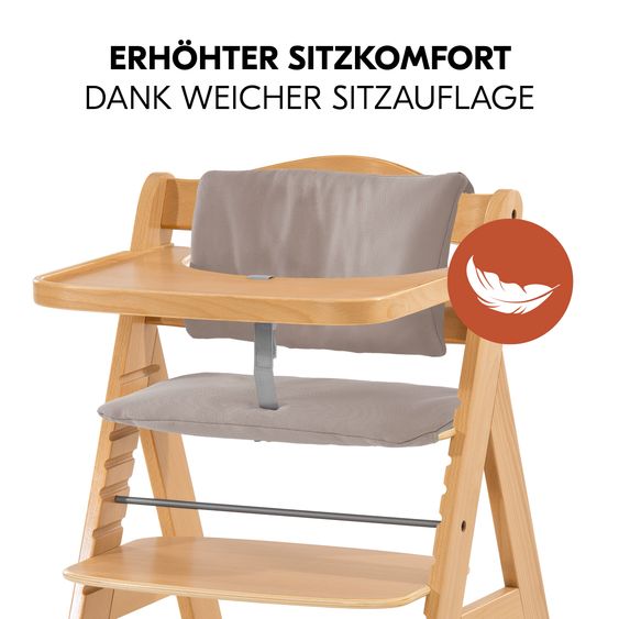 Hauck Alpha Move 5-tlg. Newborn Set - Hochstuhl + Aufsatz & Wippe + Essbrett + Sitzkissen Deluxe - Stretch Beige - Natur