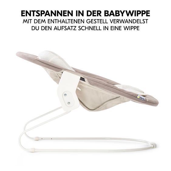 Hauck Alpha Move 5-tlg. Newborn Set - Hochstuhl + Aufsatz & Wippe + Essbrett + Sitzkissen Deluxe - Stretch Beige - Natur