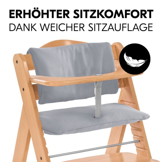 Hauck Alpha Move 5-tlg. Newborn Set - Hochstuhl + Aufsatz & Wippe + Essbrett + Sitzkissen Deluxe - Stretch Grey - Natur