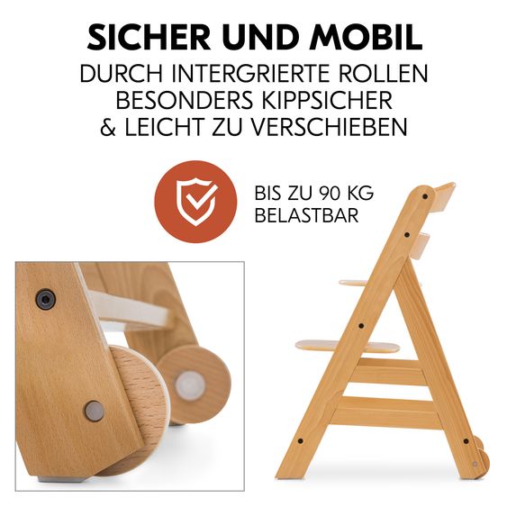 Hauck Alpha Move 5-tlg. Newborn Set - Hochstuhl + Aufsatz & Wippe Premium + Essbrett + Sitzkissen Deluxe - Dark Grey - Natur
