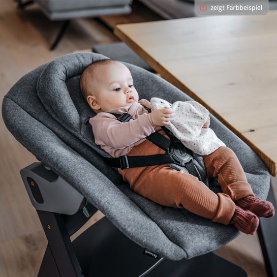 Hauck Alpha Move 5-tlg. Newborn Set - Hochstuhl + Aufsatz & Wippe Premium + Essbrett + Sitzkissen Deluxe - Dark Grey - Natur