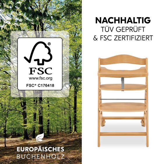 Hauck Alpha Move 5-tlg. Newborn Set - Hochstuhl + Aufsatz & Wippe Premium + Essbrett + Sitzkissen Deluxe - Light Grey - Natur