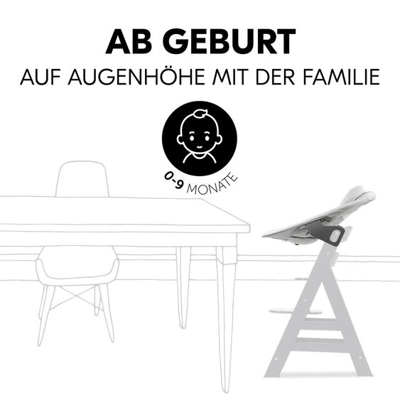 Hauck Alpha Move 5-tlg. Newborn Set - Hochstuhl + Aufsatz & Wippe Premium + Essbrett + Sitzkissen Deluxe - Light Grey - Natur
