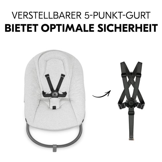 Hauck Alpha Move 5-tlg. Newborn Set - Hochstuhl + Aufsatz & Wippe Premium + Essbrett + Sitzkissen Deluxe - Light Grey - Natur
