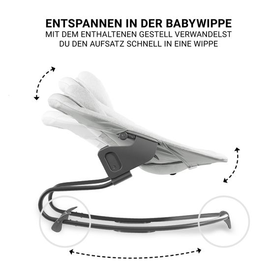 Hauck Alpha Move 5-tlg. Newborn Set - Hochstuhl + Aufsatz & Wippe Premium + Essbrett + Sitzkissen Deluxe - Light Grey - Natur