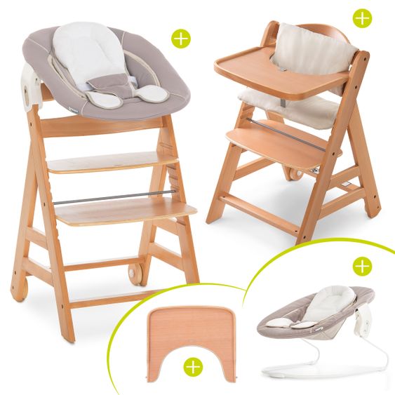 Hauck Alpha Move Nature Newborn Set - 5-pcs. High Chair + Attachment & Rocker, Eating Board, Seat Cushion - Stretch Beige