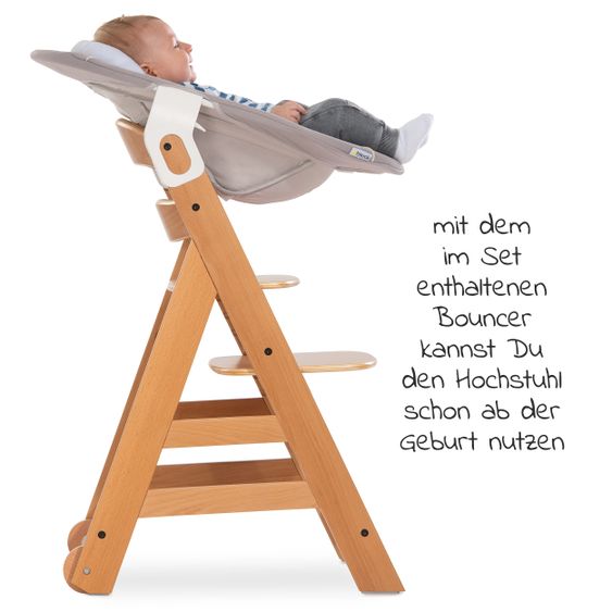 Hauck Alpha Move Nature Newborn Set - 5-pcs. High Chair + Attachment & Rocker, Eating Board, Seat Cushion - Stretch Beige