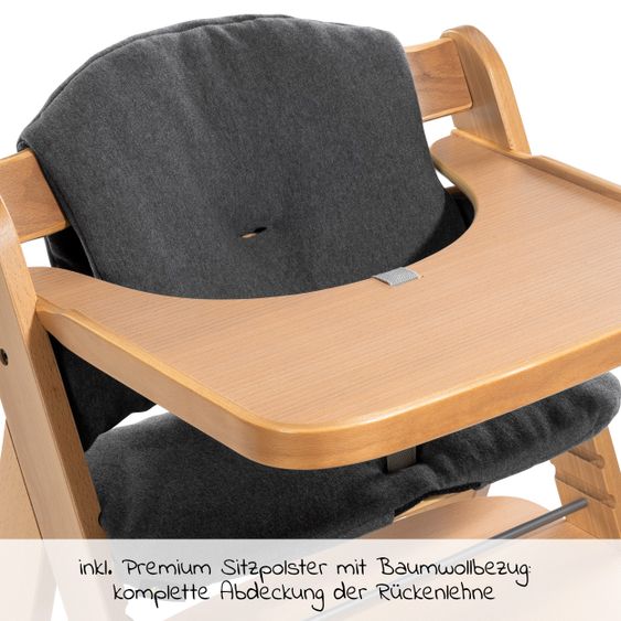 Hauck Alpha Move Natur Newborn Set - 5-tlg. Hochstuhl + Aufsatz & Wippe Premium, Essbrett, Sitzkissen - Jersey Charcoal