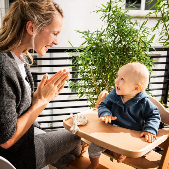 Hauck Alpha Move Natur Newborn Set - 5-tlg. Hochstuhl + Aufsatz & Wippe Premium, Essbrett, Sitzkissen - Nordic Grey