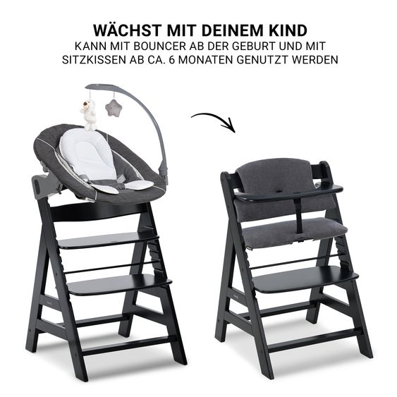 Hauck Alpha Plus Set Newborn 4 pz. - Seggiolone + 2in1 Riduttore Neonato & Dondolo Deluxe + Cuscino Deluxe - Nero