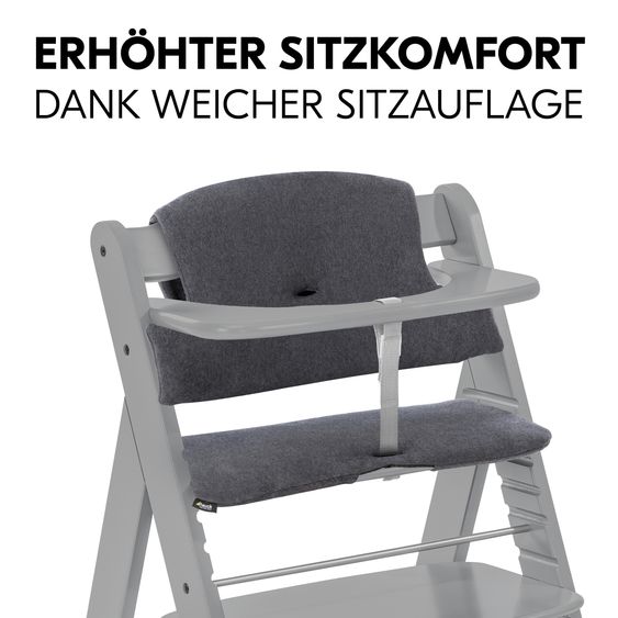 Hauck Alpha Plus 4-tlg. Newborn Set - Hochstuhl + 2in1 Neugeborenenaufsatz & Wippe Deluxe + Sitzkissen Deluxe - Melange Grey - Grey