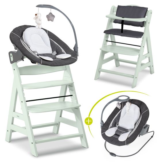 Hauck Alpha Plus 4-pcs Newborn Set - Highchair + 2in1 Newborn Attachment & Deluxe Rocker + Deluxe Seat Cushion - Mint