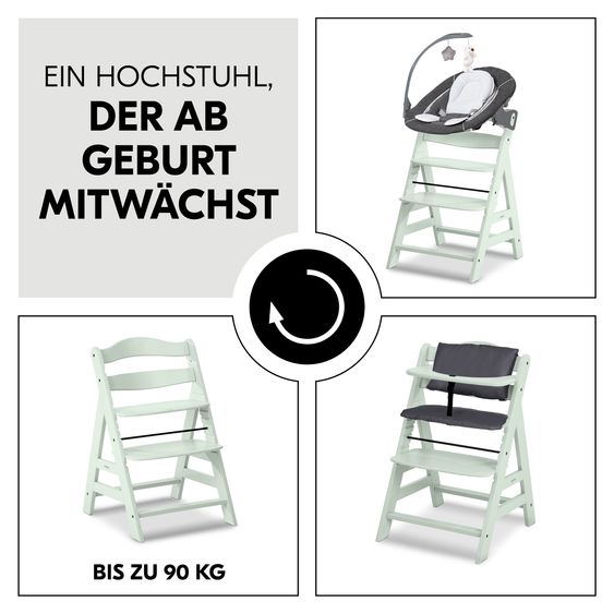 Hauck Alpha Plus 4-pcs Newborn Set - Highchair + 2in1 Newborn Attachment & Deluxe Rocker + Deluxe Seat Cushion - Mint