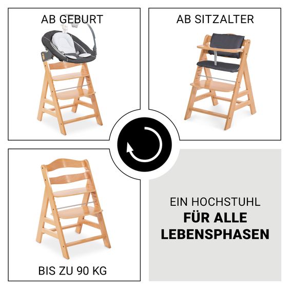 Hauck Alpha Plus 4-pcs Newborn Set - Highchair + 2in1 Newborn Attachment & Deluxe Rocker + Deluxe Seat Cushion - Nature