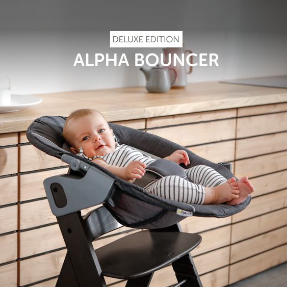 Hauck Alpha Plus 4-pcs Newborn Set - Highchair + 2in1 Newborn Attachment & Deluxe Rocker + Deluxe Seat Cushion - Walnut