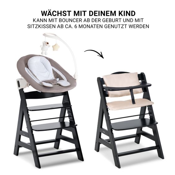 Hauck Alpha Plus 4-pc. Newborn Set - Highchair + 2in1 Newborn Insert & Deluxe Rocker + Deluxe Seat Cushion - Black