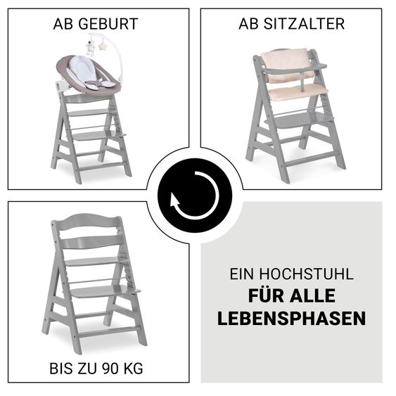 Hauck Alpha Plus 4-pc. Newborn Set - Highchair + 2in1 Newborn Insert & Deluxe Rocker + Deluxe Seat Cushion - Grey