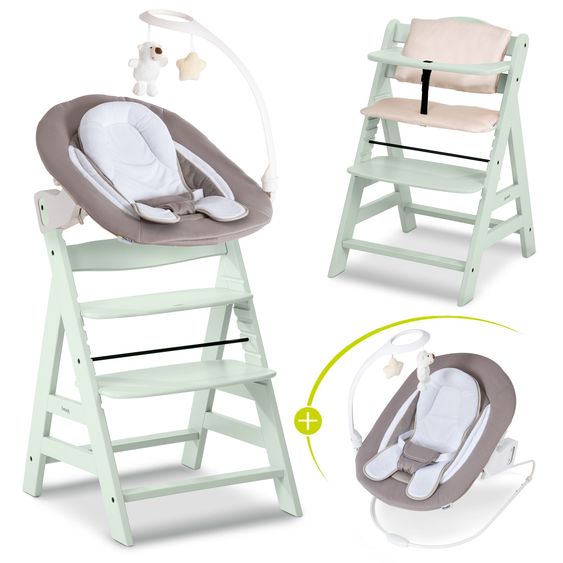 Hauck Alpha Plus 4-pc. Newborn Set - Highchair + 2in1 Newborn Insert & Deluxe Rocker + Deluxe Seat Cushion - Mint