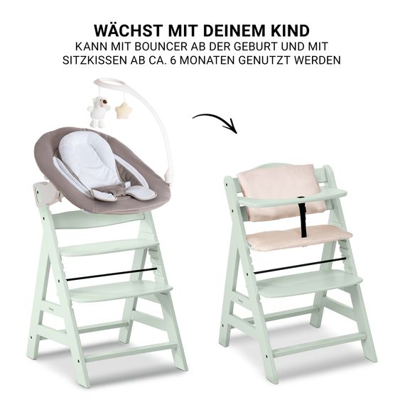 Hauck Alpha Plus 4-pc. Newborn Set - Highchair + 2in1 Newborn Insert & Deluxe Rocker + Deluxe Seat Cushion - Mint