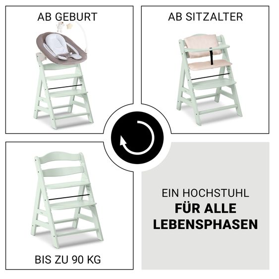 Hauck Alpha Plus 4-pc. Newborn Set - Highchair + 2in1 Newborn Insert & Deluxe Rocker + Deluxe Seat Cushion - Mint