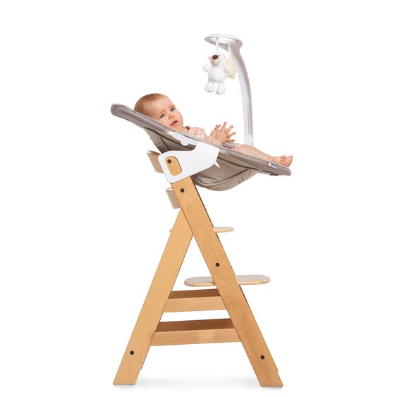 Hauck Alpha Plus 4-tlg. Newborn Set - Hochstuhl + 2in1 Neugeborenenaufsatz & Wippe Deluxe + Sitzkissen Deluxe - Sand - Natur