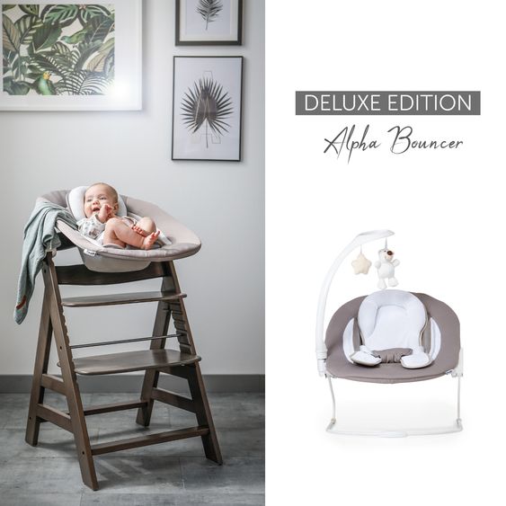 Hauck Alpha Plus Set Newborn 4 pz. - Seggiolone + 2in1 Riduttore Neonato & Dondolo Deluxe + Cuscino Deluxe - Sabbia - Noce
